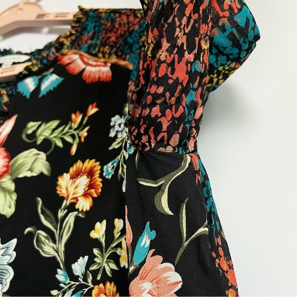 John Mark Top Sz L Mixed Print Animal Print Blouse Floral Tassel Shirring Artsy - Picture 13 of 14